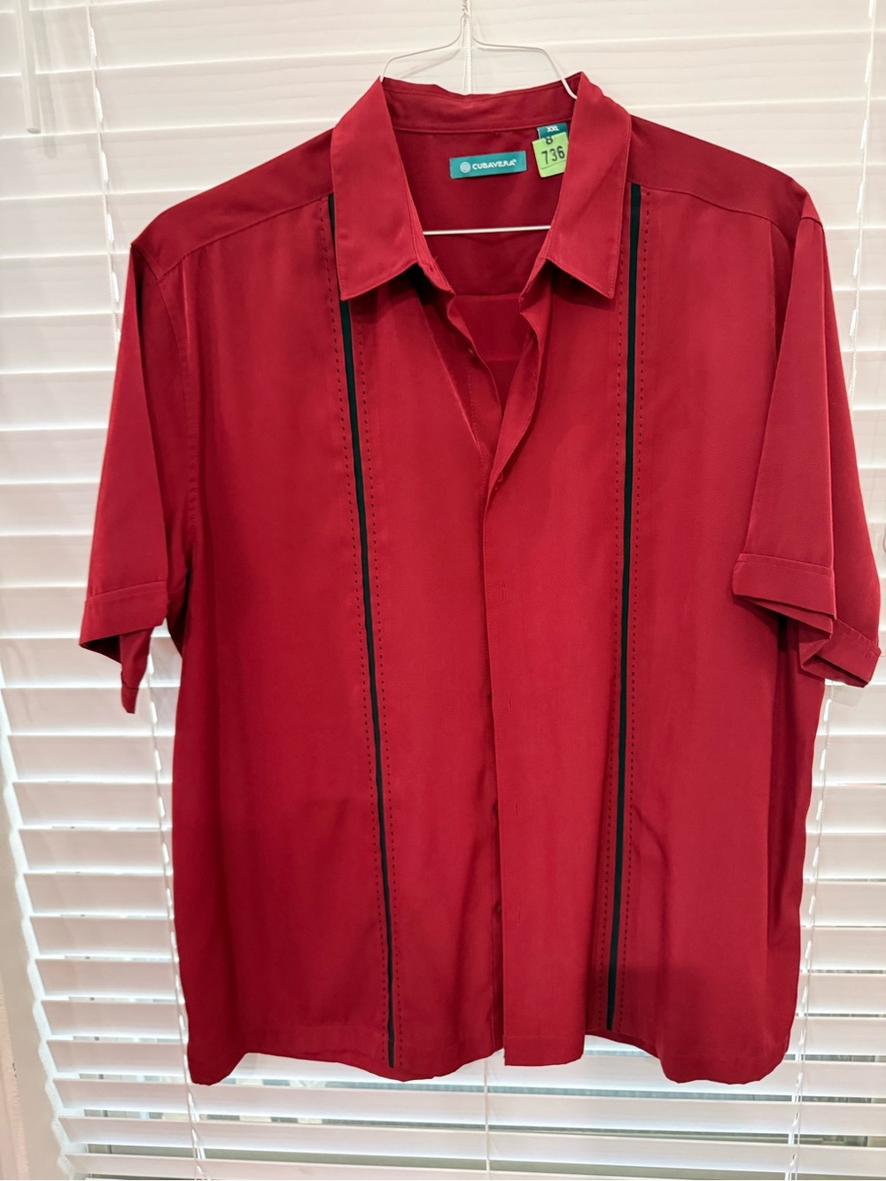 Cubavera Red Short-Sleeve Cuban Shirt with Black Trim xxl